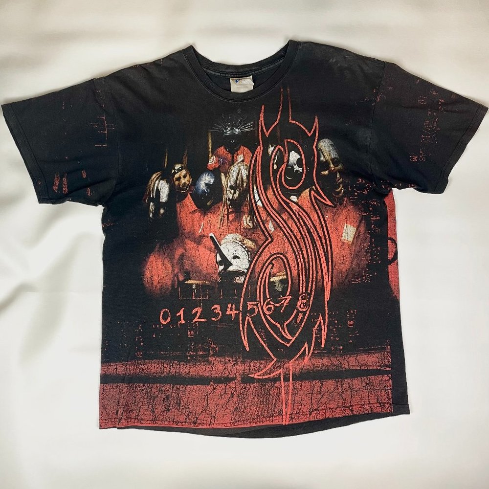 VTG Slipknot All Over Print T Shirt Size Large Double Sided Official Early 2000s